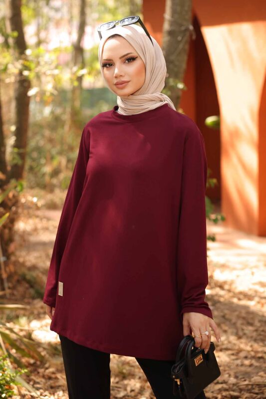 Bordo Tek Renk Basıc Tunik Battal 85 CM - 4