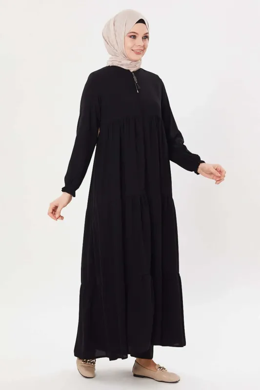 Ferace Abaya Üç Kat Büzgülü - 3