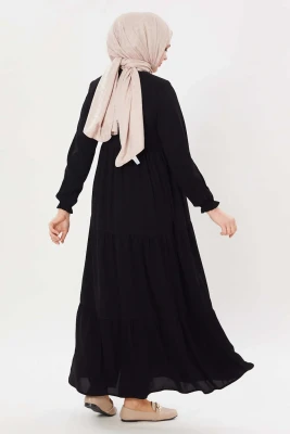 Ferace Abaya Üç Kat Büzgülü - 5