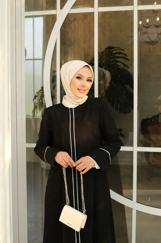 FERACE BEYAZ BİYELİ ABAYA 2413 BDN.38-54 - 4