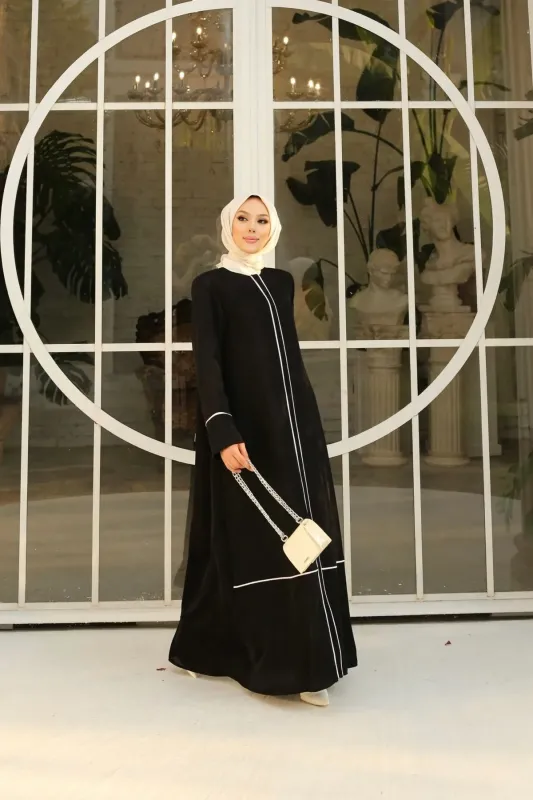 FERACE BEYAZ BİYELİ ABAYA 2413 BDN.38-54 - 6